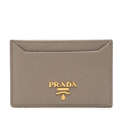 プラダ サフィアーノ ロゴ カードケース パスケース 1MC208 グレー レザー レディース PRADA 【中古】