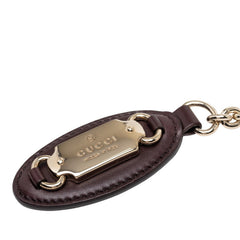グッチ グッチシマ キーホルダー バッグチャーム ブラウン ゴールド レザー メッキ レディース GUCCI 【中古】