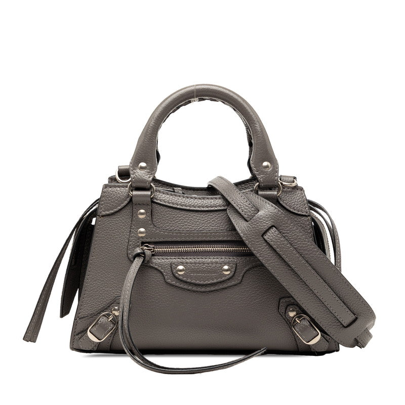 バレンシアガ ネオクラシック シティ ミニ ハンドバッグ ショルダーバッグ 2WAY グレー レザー レディース BALENCIAGA 【中古】