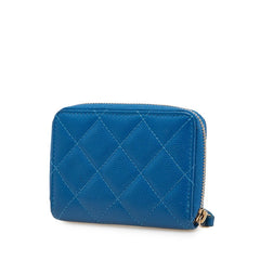 シャネル ココマーク マトラッセ ラウンドファスナー コインケース ブルー キャビアスキン レディース CHANEL 【中古】