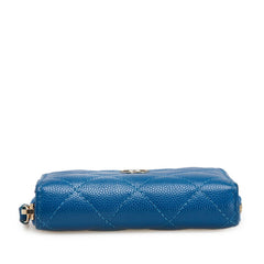 シャネル ココマーク マトラッセ ラウンドファスナー コインケース ブルー キャビアスキン レディース CHANEL 【中古】