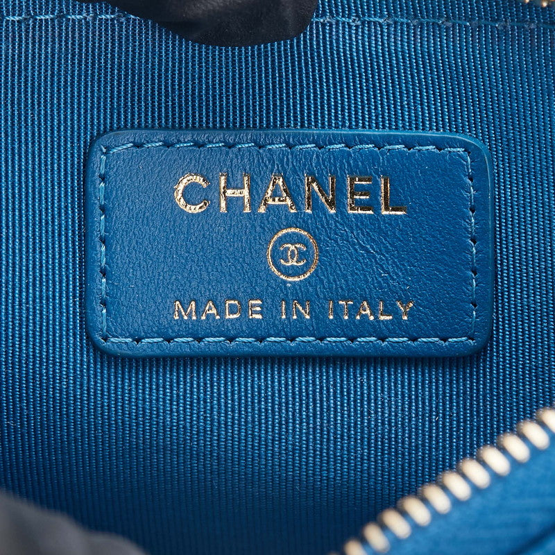 シャネル ココマーク マトラッセ ラウンドファスナー コインケース ブルー キャビアスキン レディース CHANEL 【中古】