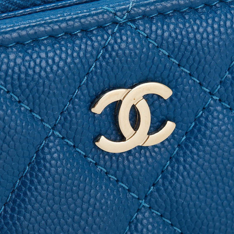 シャネル ココマーク マトラッセ ラウンドファスナー コインケース ブルー キャビアスキン レディース CHANEL 【中古】