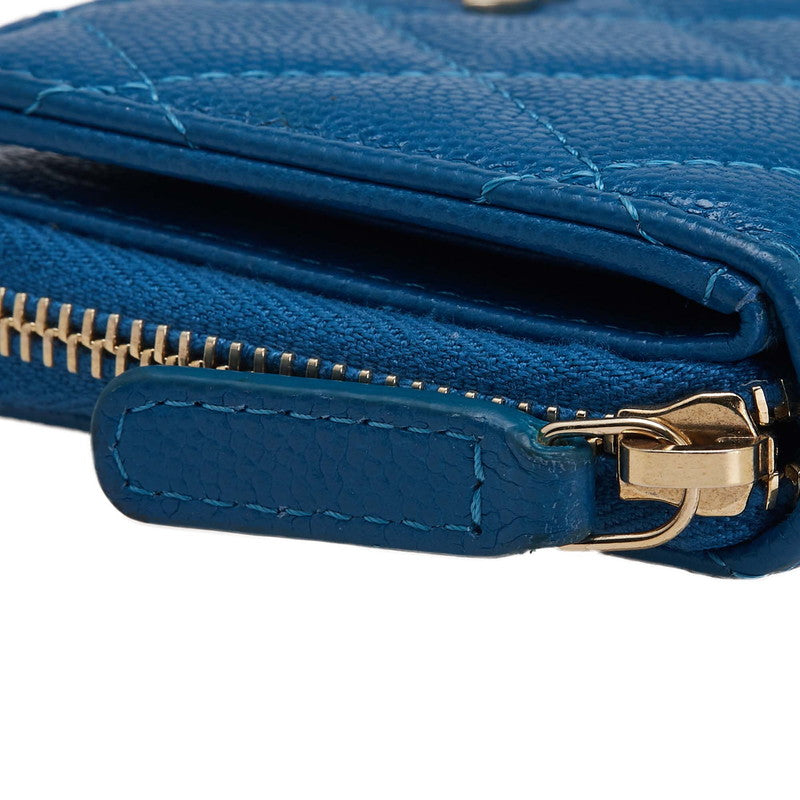 シャネル ココマーク マトラッセ ラウンドファスナー コインケース ブルー キャビアスキン レディース CHANEL 【中古】