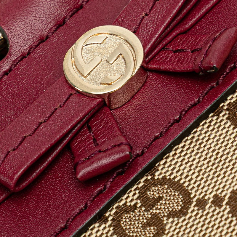 グッチ GGキャンバス リボン トートバッグ 257062 ベージュ ワインレッド キャンバス レザー レディース GUCCI 【中古】