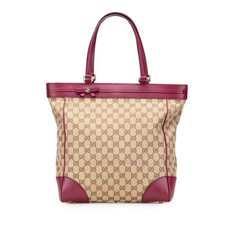 グッチ GGキャンバス リボン トートバッグ 257062 ベージュ ワインレッド キャンバス レザー レディース GUCCI 【中古】