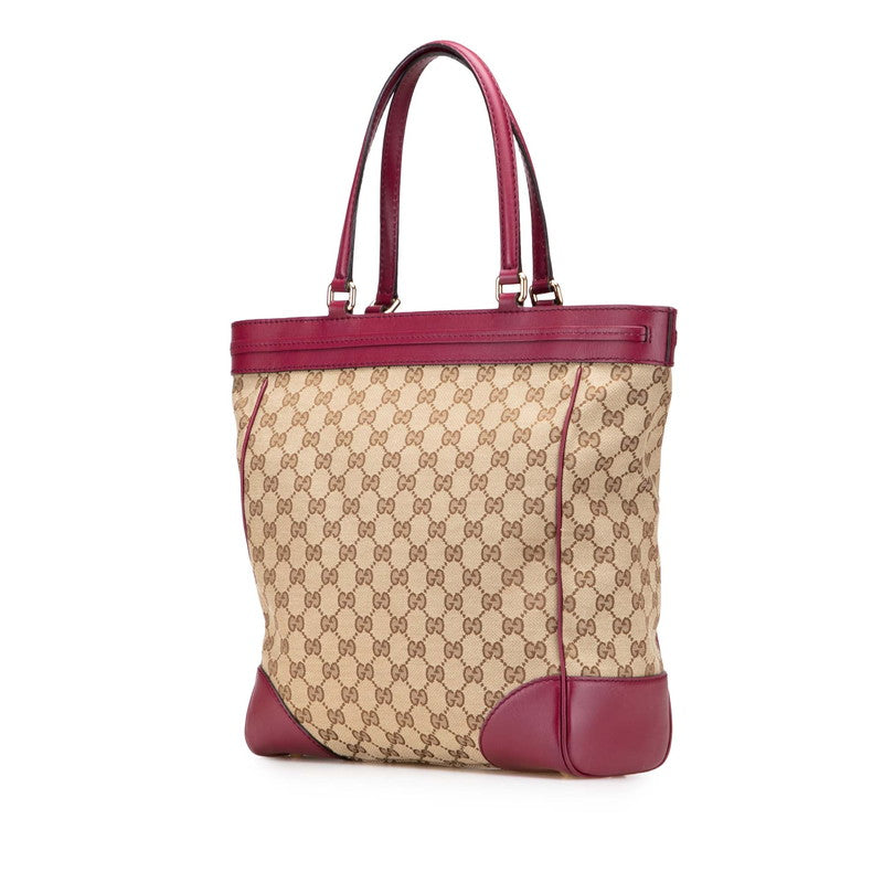 グッチ GGキャンバス リボン トートバッグ 257062 ベージュ ワインレッド キャンバス レザー レディース GUCCI 【中古】