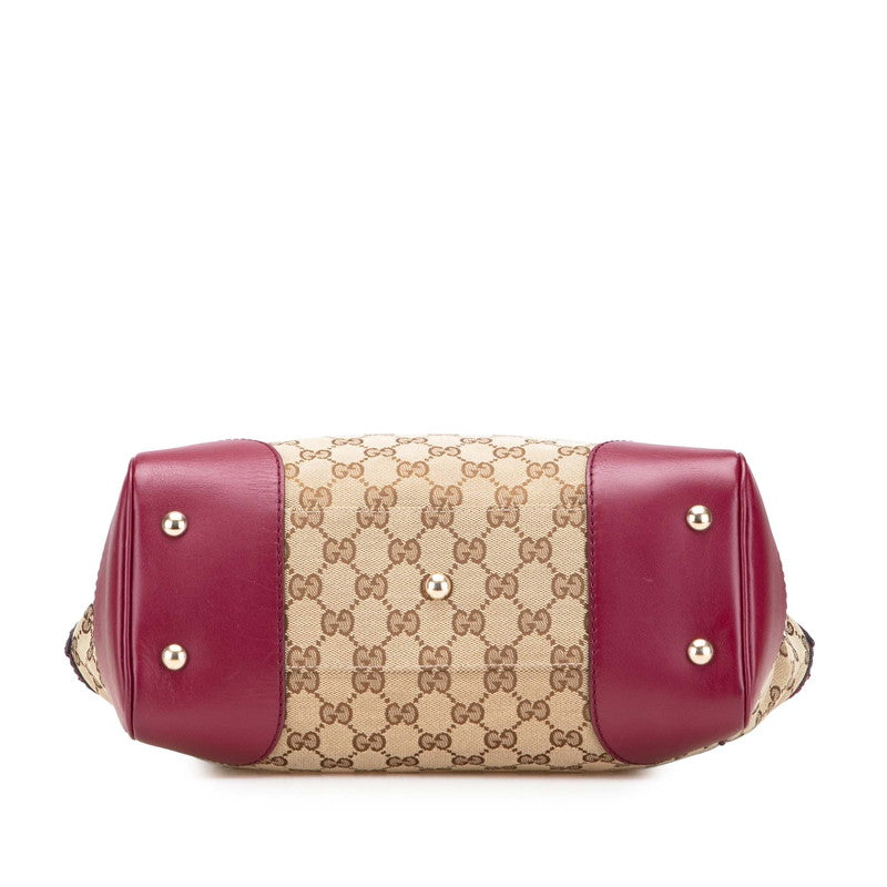 グッチ GGキャンバス リボン トートバッグ 257062 ベージュ ワインレッド キャンバス レザー レディース GUCCI 【中古】