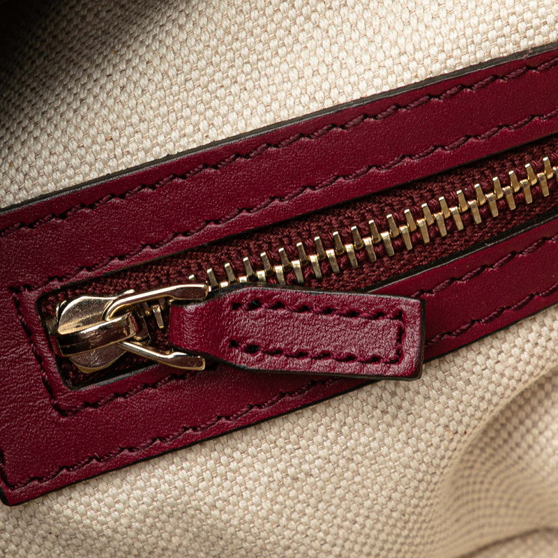 グッチ GGキャンバス リボン トートバッグ 257062 ベージュ ワインレッド キャンバス レザー レディース GUCCI 【中古】