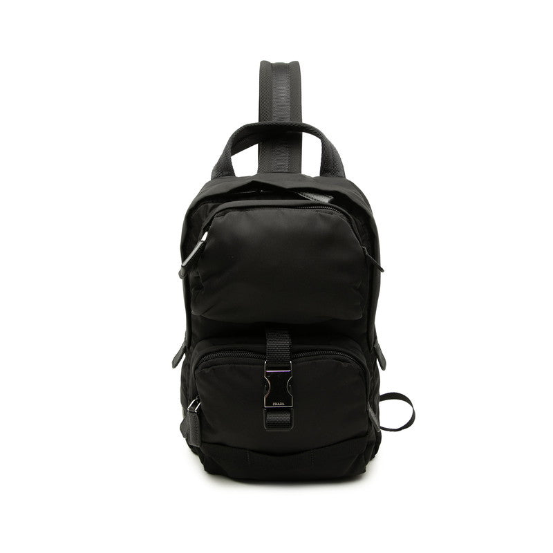 プラダ 三角ロゴプレート ファブリック ボディバッグ ショルダーバッグ 2VZ013 ブラック ナイロン メンズ PRADA 中古