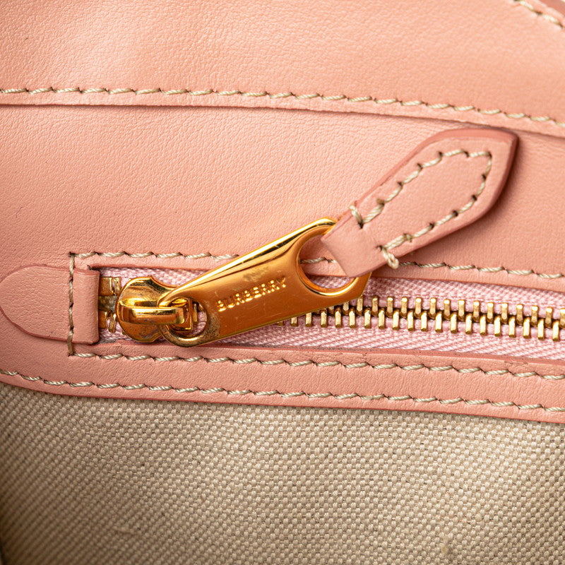 バーバリー ミニ ポケット バッグ 斜め掛け ショルダーバッグ ピンク ホワイト キャンバス レザー レディース BURBERRY 【中古】