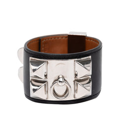 エルメス コリエドシアン バングル ブレスレット サイズ:S ブラック シルバー ボックスカーフ メタル レディース HERMES 【中古】