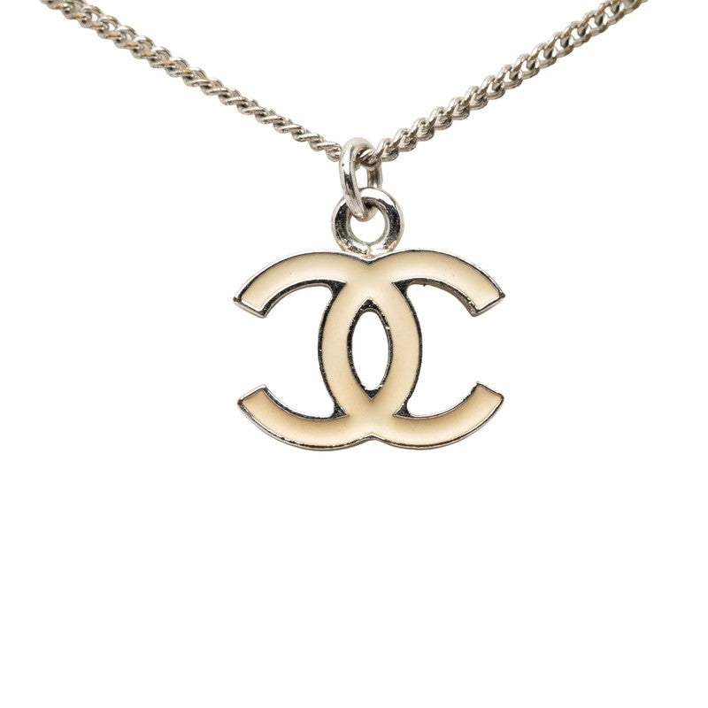 シャネル ココマーク ペンダント ネックレス 05V シルバー ホワイト メタル レディース CHANEL 中古
