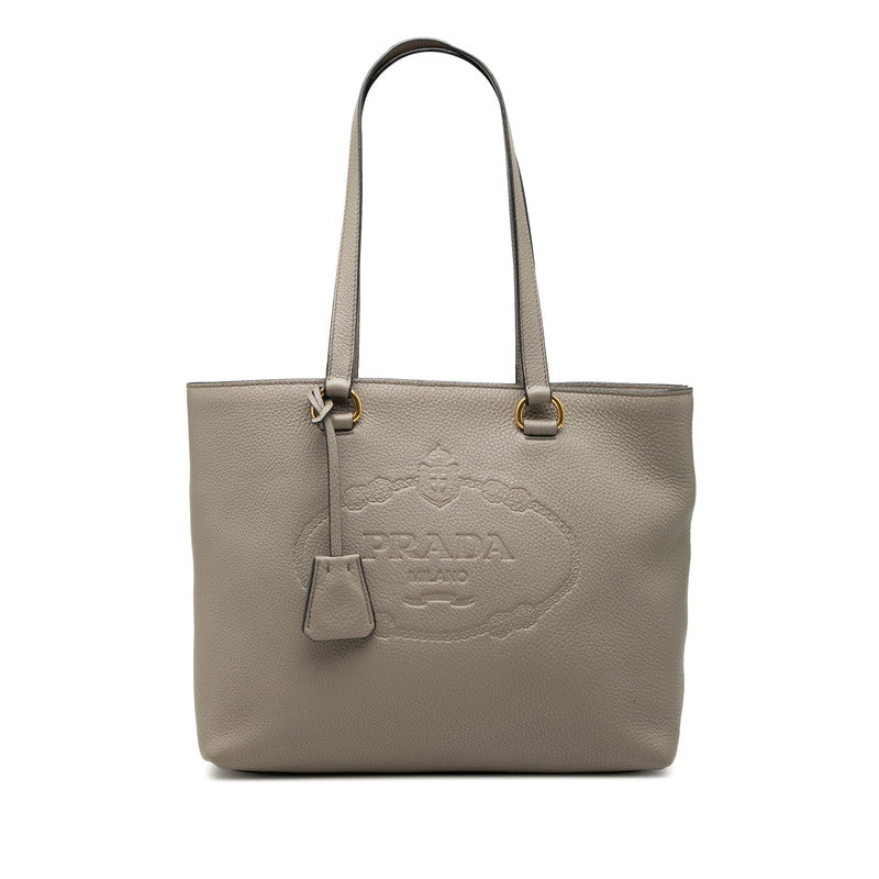 プラダ ロゴエンボス トートバッグ ショルダーバッグ グレー レザー レディース PRADA 【中古】