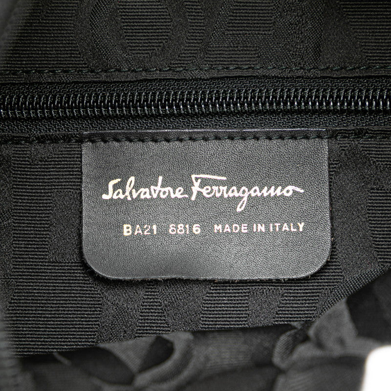 サルヴァトーレフェラガモ ハンドバッグ ブラック キャンバス レザー レディース Salvatore Ferragamo 【中古】