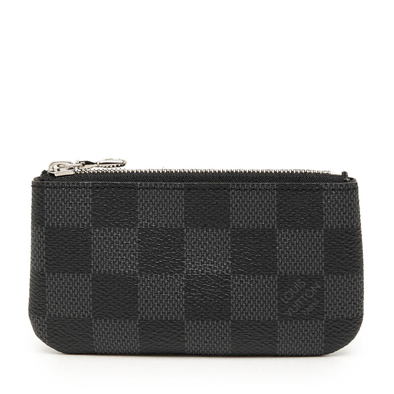 ルイ ヴィトン ダミエ グラフィット ポシェット クレ コインケース 小銭入れ N60155 ブラック PVC レザー メンズ LOUIS VUITTON 中古