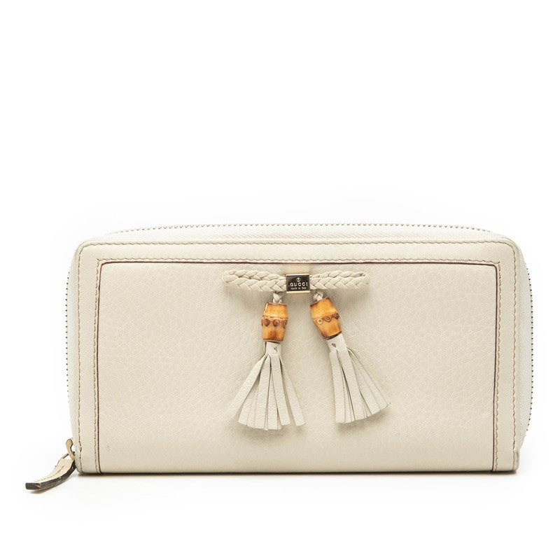 グッチ バンブー リボン タッセル ラウンドファスナー 長財布 308000 ベージュ レザー レディース GUCCI 【中古】