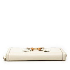 グッチ バンブー リボン タッセル ラウンドファスナー 長財布 308000 ベージュ レザー レディース GUCCI 【中古】