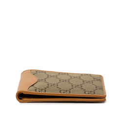 グッチ GGキャンバス 二つ折り財布 ベージュ ブラウン キャンバス レザー レディース GUCCI 【中古】
