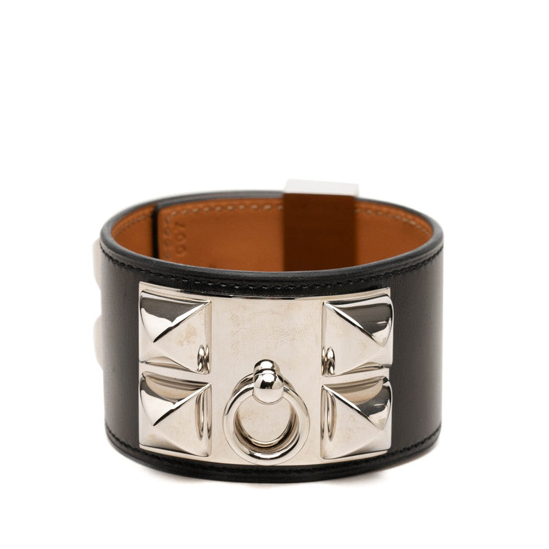 エルメス コリエ ド シアン ブレスレット #L ブラック シルバー ボックスカーフ レディース HERMES 中古