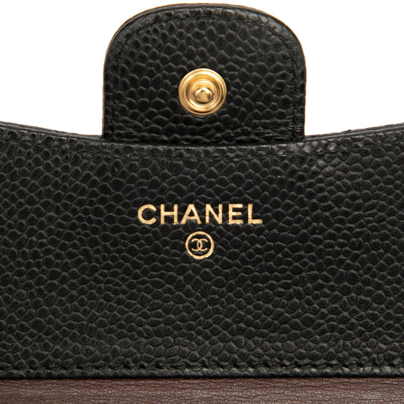 シャネル マトラッセ ココマーク 三つ折り財布 ブラック ゴールド金具 キャビアスキン レディース CHANEL 【中古】