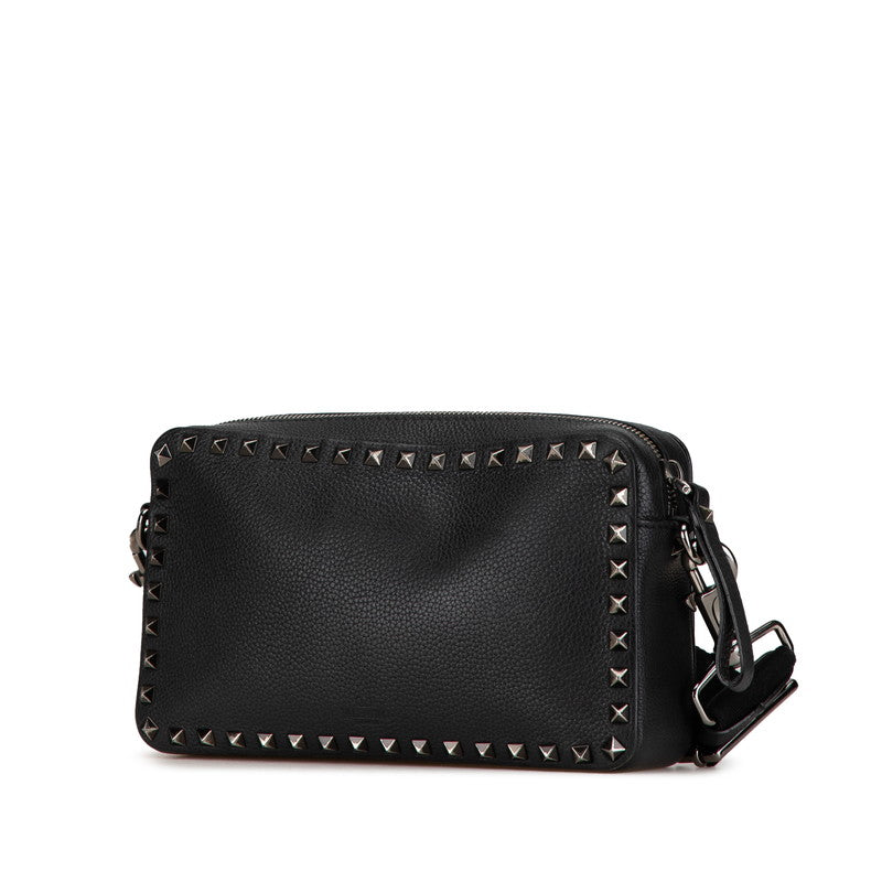 ヴァレンティノ ロックスタッズ ショルダーバッグ ブラック レザー レディース VALENTINO 【中古】