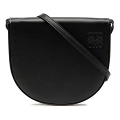 ロエベ アナグラム ヒールバッグ 斜め掛け ショルダーバッグ ブラック レザー レディース LOEWE 【中古】