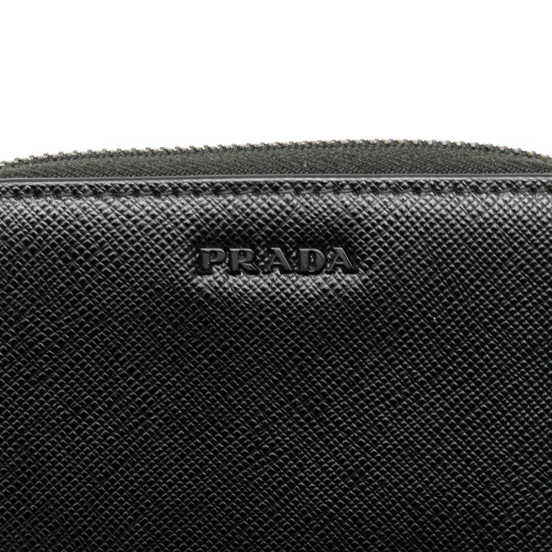 プラダ サフィアーノ ラウンドファスナー コインケース ブラック レザー レディース PRADA 【中古】