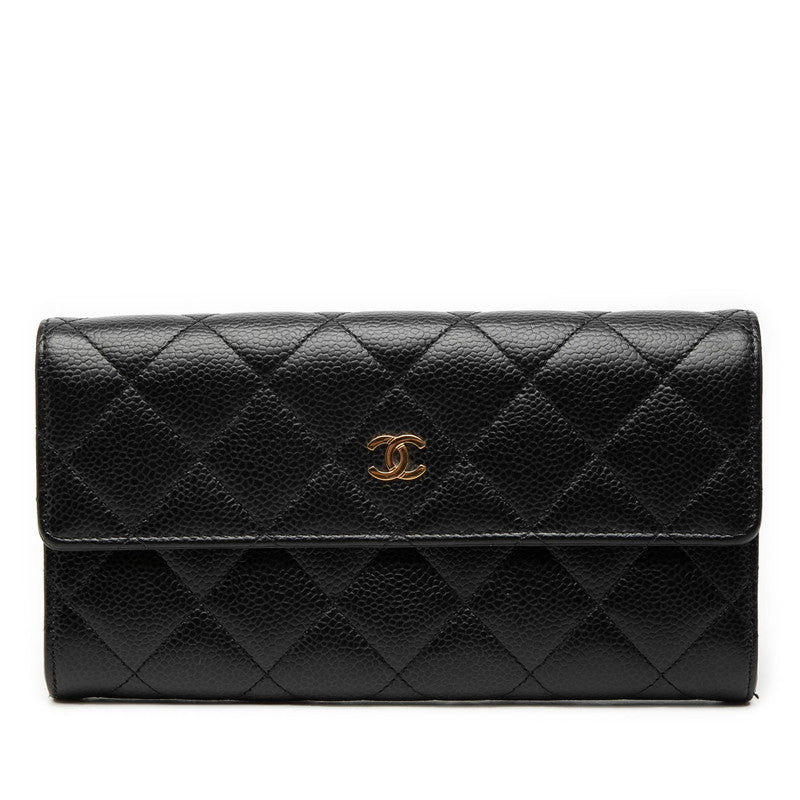 シャネル ココマーク マトラッセ 長財布 ブラック キャビアスキン レディース CHANEL 【中古】