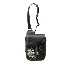 ディオール × Shawn Stussy ショーン ステューシー サドル 斜め掛け ショルダーバッグ ブラック レザー レディース Dior 【中古】
