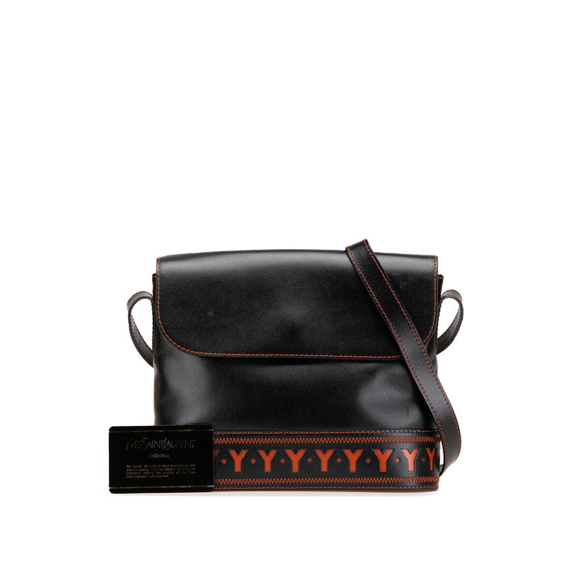 イヴ サンローラン ヴィンテージ YSL カットアウト 斜め掛け ショルダーバッグ ブラック オレンジ レザー レディース YVES SAINT LAURENT 【中古】
