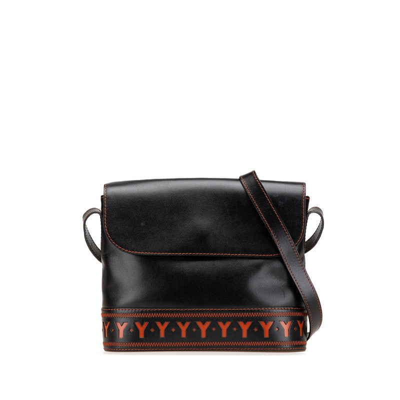 イヴ サンローラン ヴィンテージ YSL カットアウト 斜め掛け ショルダーバッグ ブラック オレンジ レザー レディース YVES SAINT LAURENT 【中古】