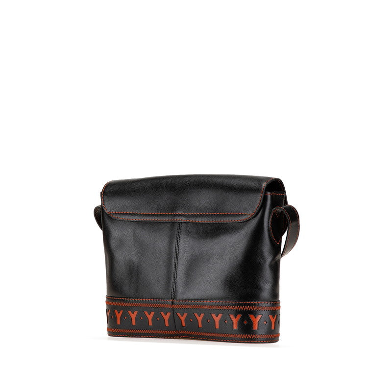 イヴ サンローラン ヴィンテージ YSL カットアウト 斜め掛け ショルダーバッグ ブラック オレンジ レザー レディース YVES SAINT LAURENT 【中古】