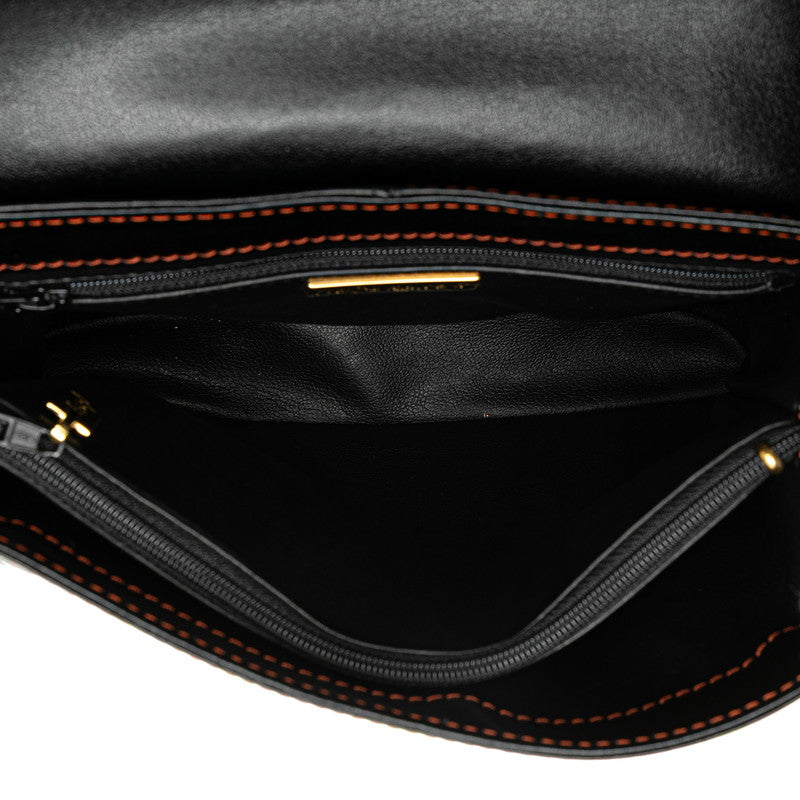 イヴ サンローラン ヴィンテージ YSL カットアウト 斜め掛け ショルダーバッグ ブラック オレンジ レザー レディース YVES SAINT LAURENT 【中古】