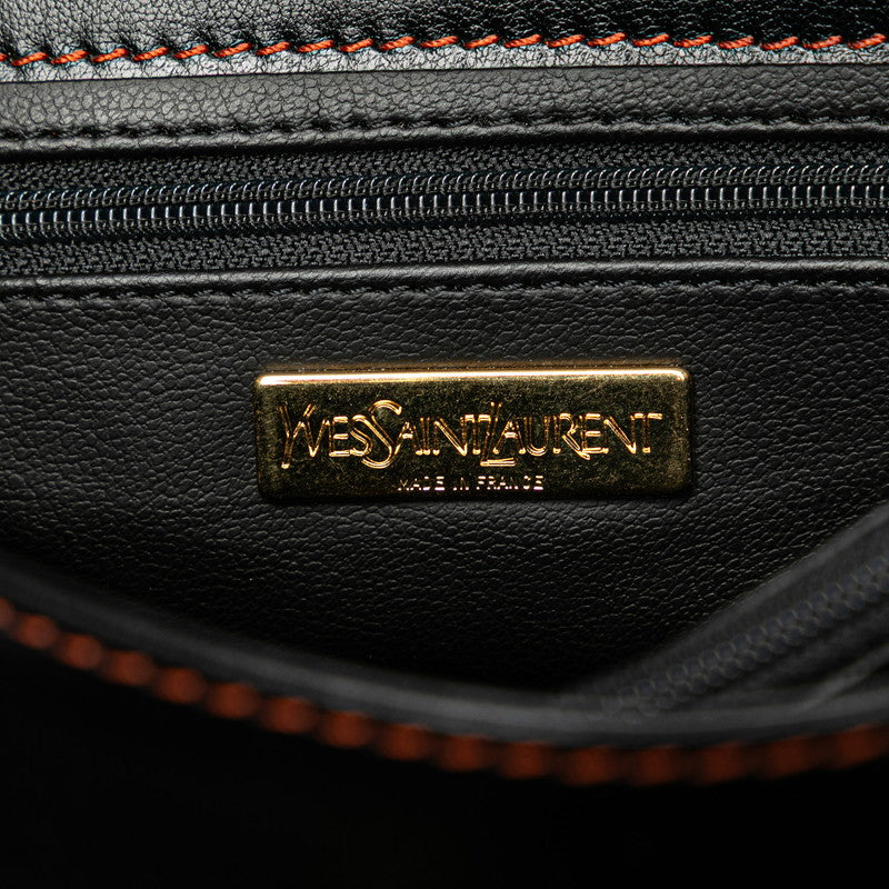 イヴ サンローラン ヴィンテージ YSL カットアウト 斜め掛け ショルダーバッグ ブラック オレンジ レザー レディース YVES SAINT LAURENT 【中古】
