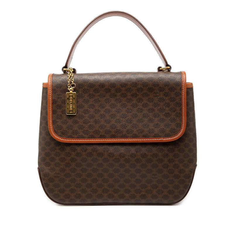 セリーヌ マカダム トップハンドル ハンドバッグ ブラウン PVC レザー レディース CELINE 【中古】