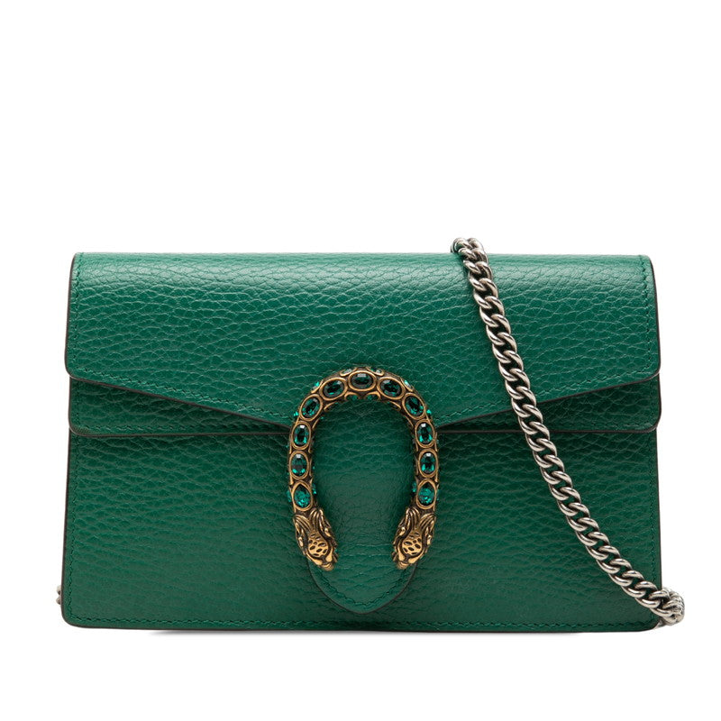 グッチ ディオニュソス チェーン ショルダーバッグ 斜め掛け 476432 グリーン レザー レディース GUCCI 【中古】