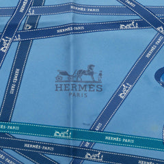 エルメス ポワンテュトライアングル型 ボルデュック スカーフ バンダナ 三角形 ブルー系 シルク レディース HERMES 中古