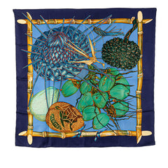 エルメス カレ90 Nouvelle Coledonie ニューカレドニア スカーフ ネイビー マルチカラー シルク レディース HERMES 【中古】