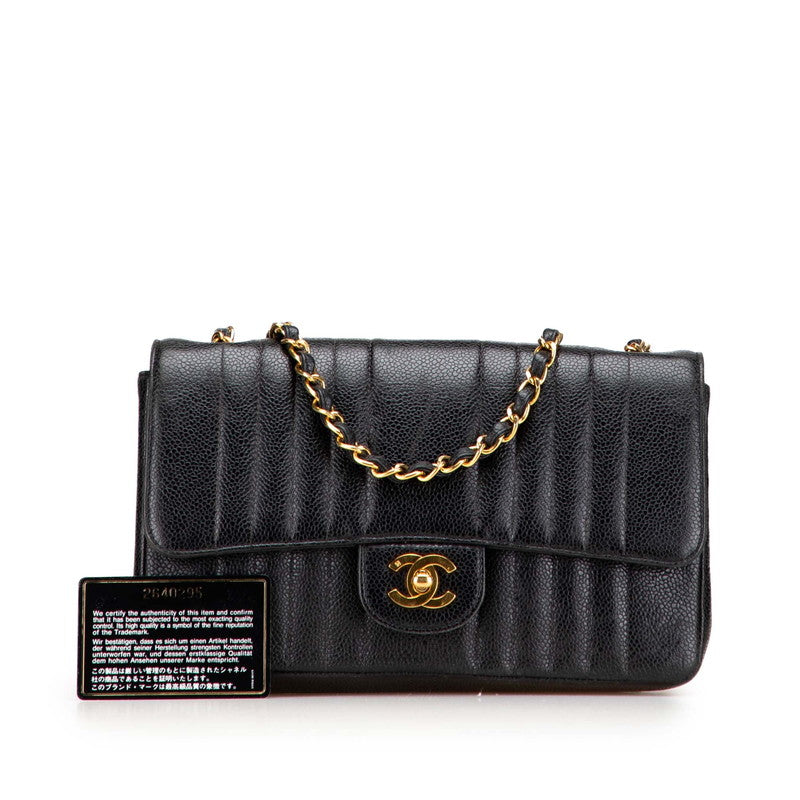 シャネル マドモアゼル ココマーク チェーンショルダーバッグ ブラック キャビアスキン レディース CHANEL 【中古】