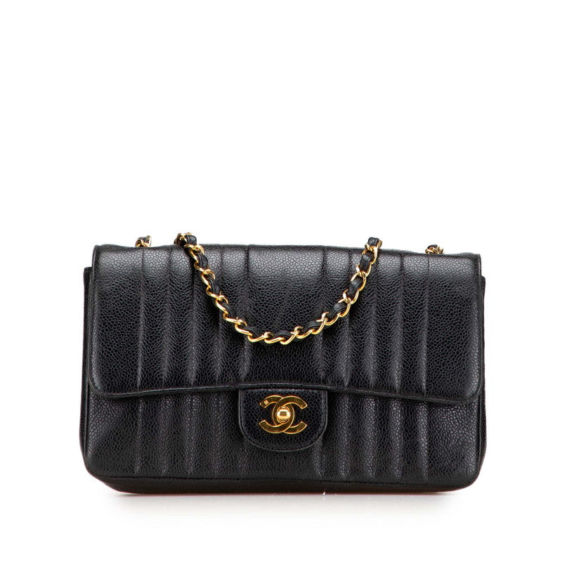 シャネル マドモアゼル ココマーク チェーンショルダーバッグ ブラック キャビアスキン レディース CHANEL 【中古】