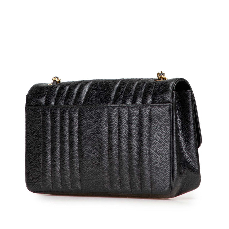シャネル マドモアゼル ココマーク チェーンショルダーバッグ ブラック キャビアスキン レディース CHANEL 【中古】