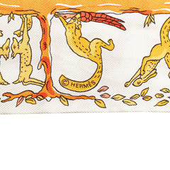 エルメス ツイリー 動物 アニマル モチーフ スカーフ ホワイト オレンジ マルチカラー シルク レディース HERMES 【中古】
