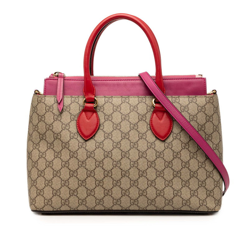 グッチ GGスプリーム ハンドバッグ ショルダーバッグ 2WAY 409534 ベージュ ピンク レッド PVC レザー レディース GUCCI 【中古】