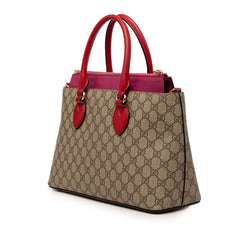 グッチ GGスプリーム ハンドバッグ ショルダーバッグ 2WAY 409534 ベージュ ピンク レッド PVC レザー レディース GUCCI 【中古】