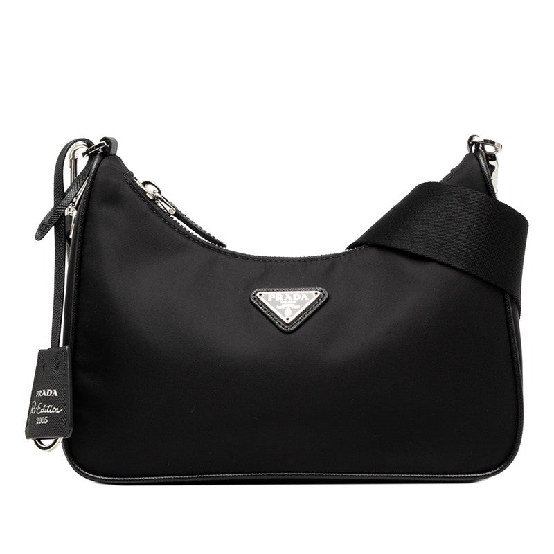 プラダ 三角ロゴプレート 2005 Re-Edition リナイロン 斜め掛け ショルダーバッグ ブラック ナイロン レザー レディース PRADA 【中古】