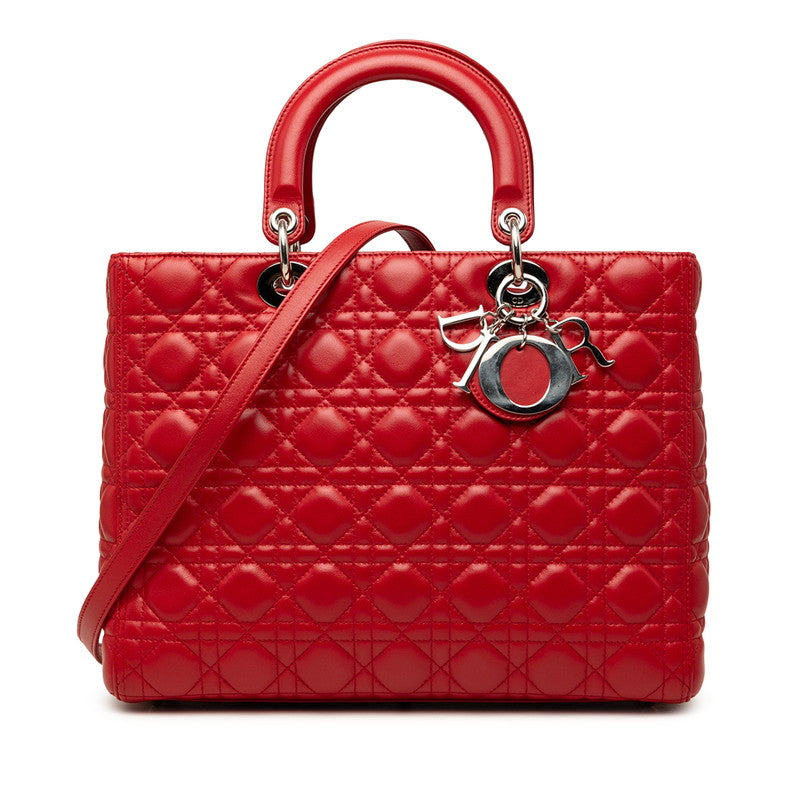 ディオール カナージュ レディディオール ラージ ハンドバッグ ショルダーバッグ 2WAY レッド ラムスキン レディース Dior 【中古】