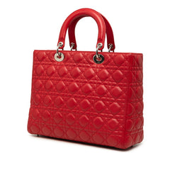 ディオール カナージュ レディディオール ラージ ハンドバッグ ショルダーバッグ 2WAY レッド ラムスキン レディース Dior 【中古】
