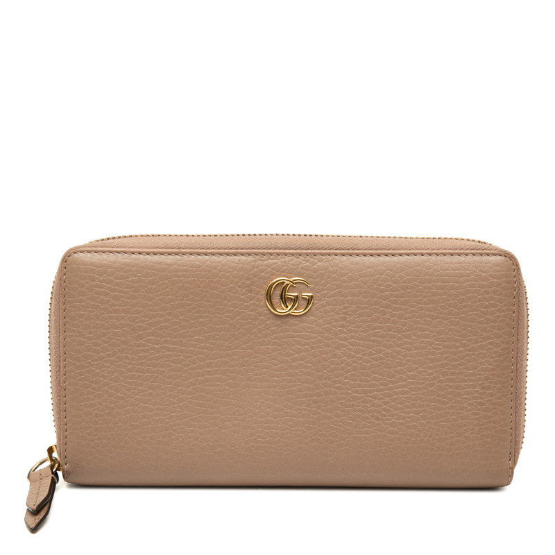 グッチ GGマーモント ラウンドファスナー 長財布 456117 ベージュ レザー レディース GUCCI 中古