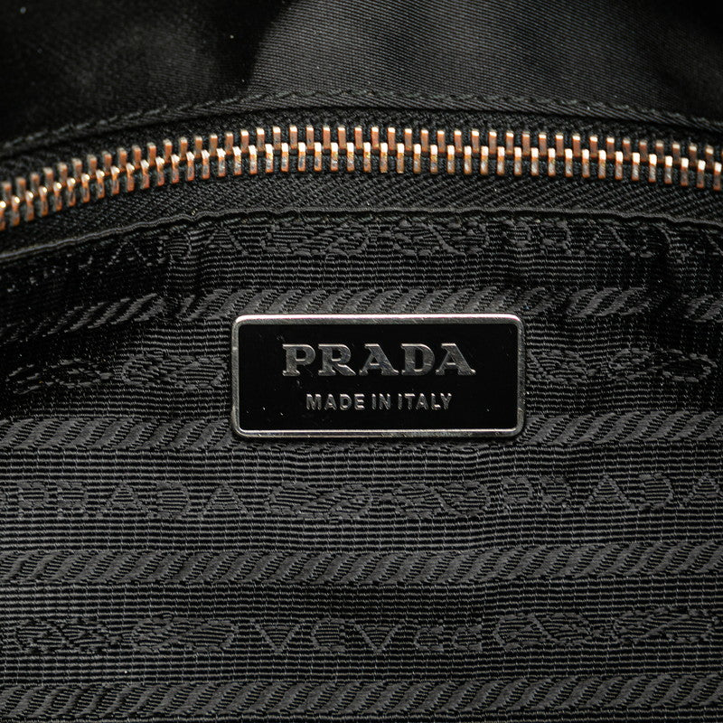 プラダ 三角ロゴプレート 斜め掛け ショルダーバッグ ブラック ナイロン レザー レディース PRADA 【中古】